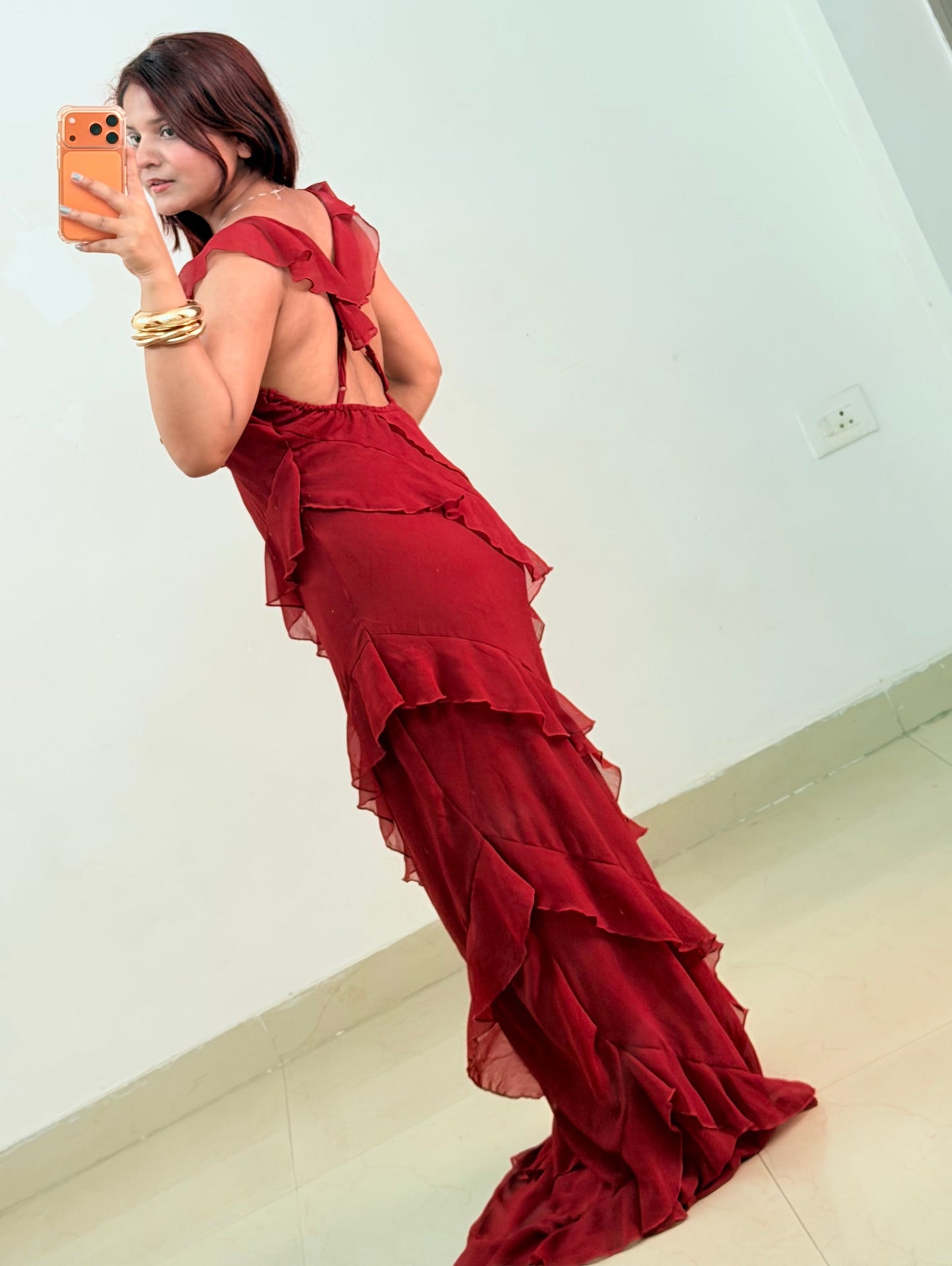 Maroon ruffle dress