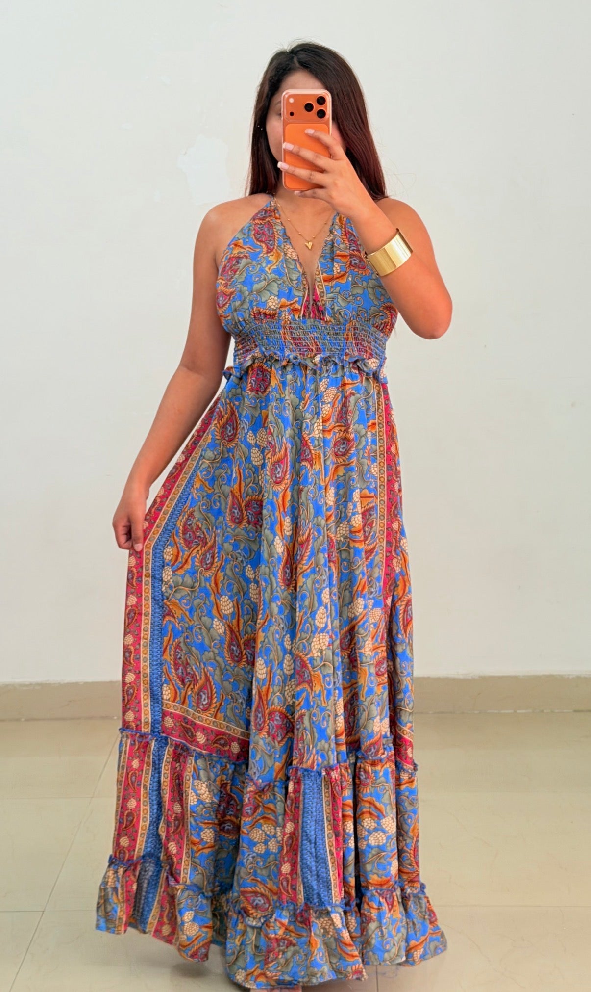 Blue boho dress