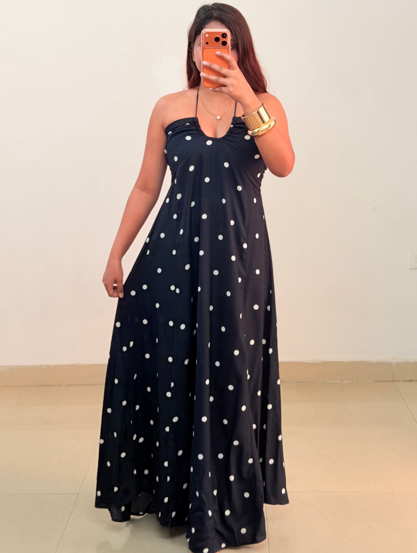 Black polka dot dress