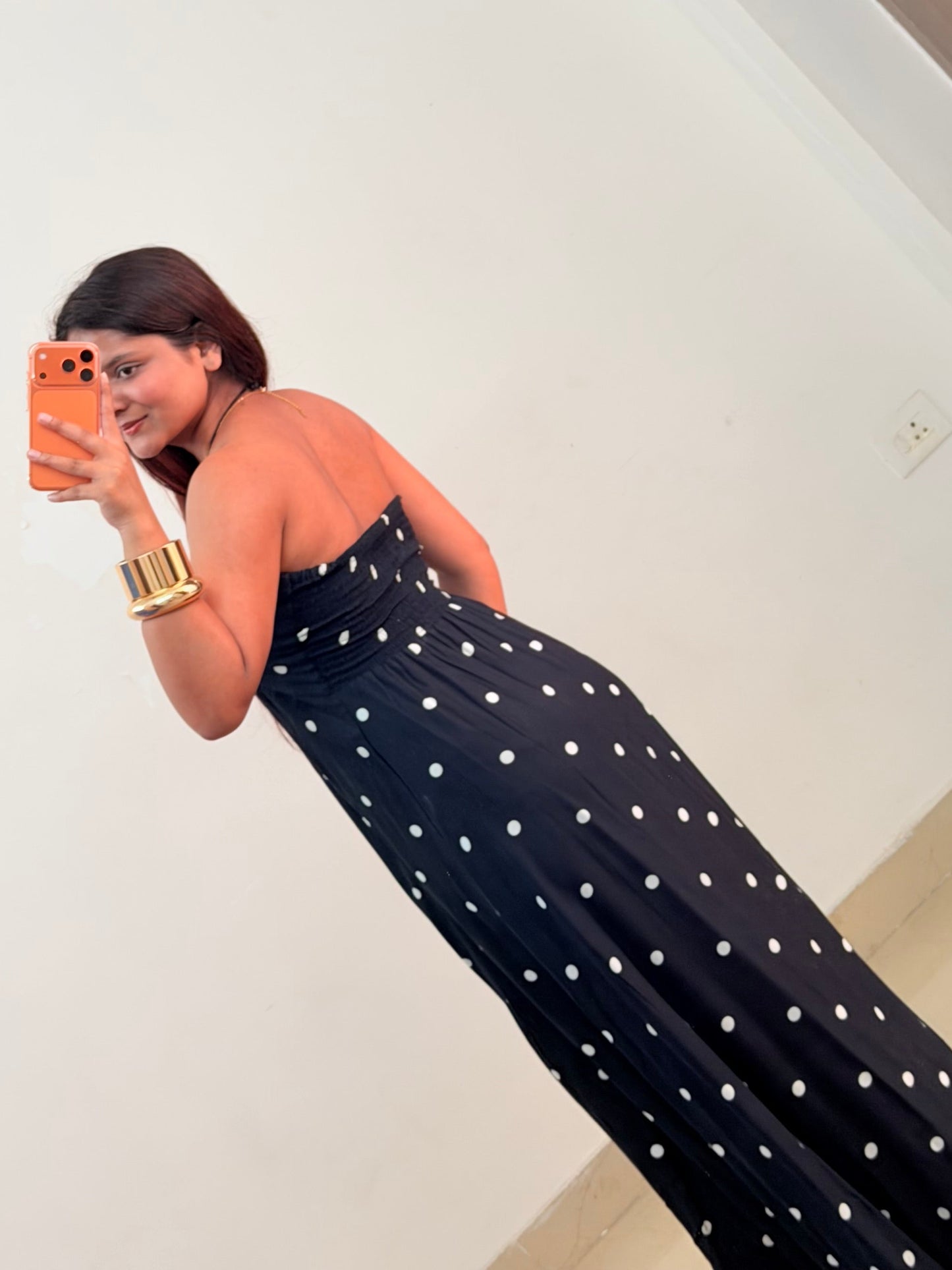 Black polka dot dress