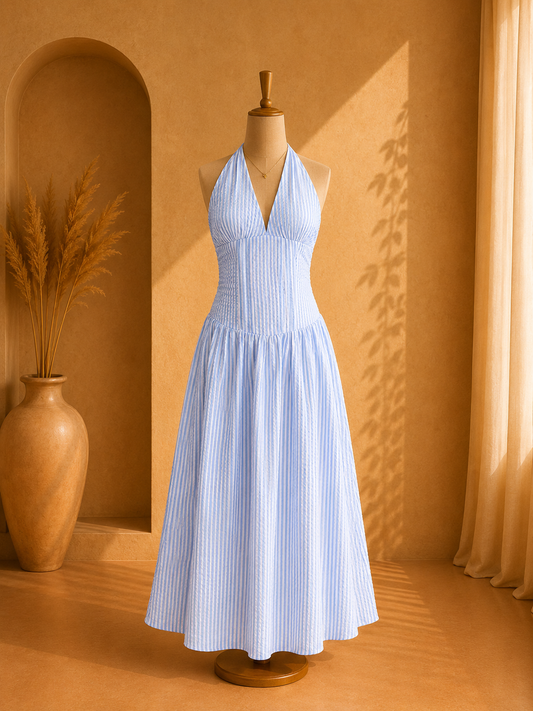 Blue halter neck dress