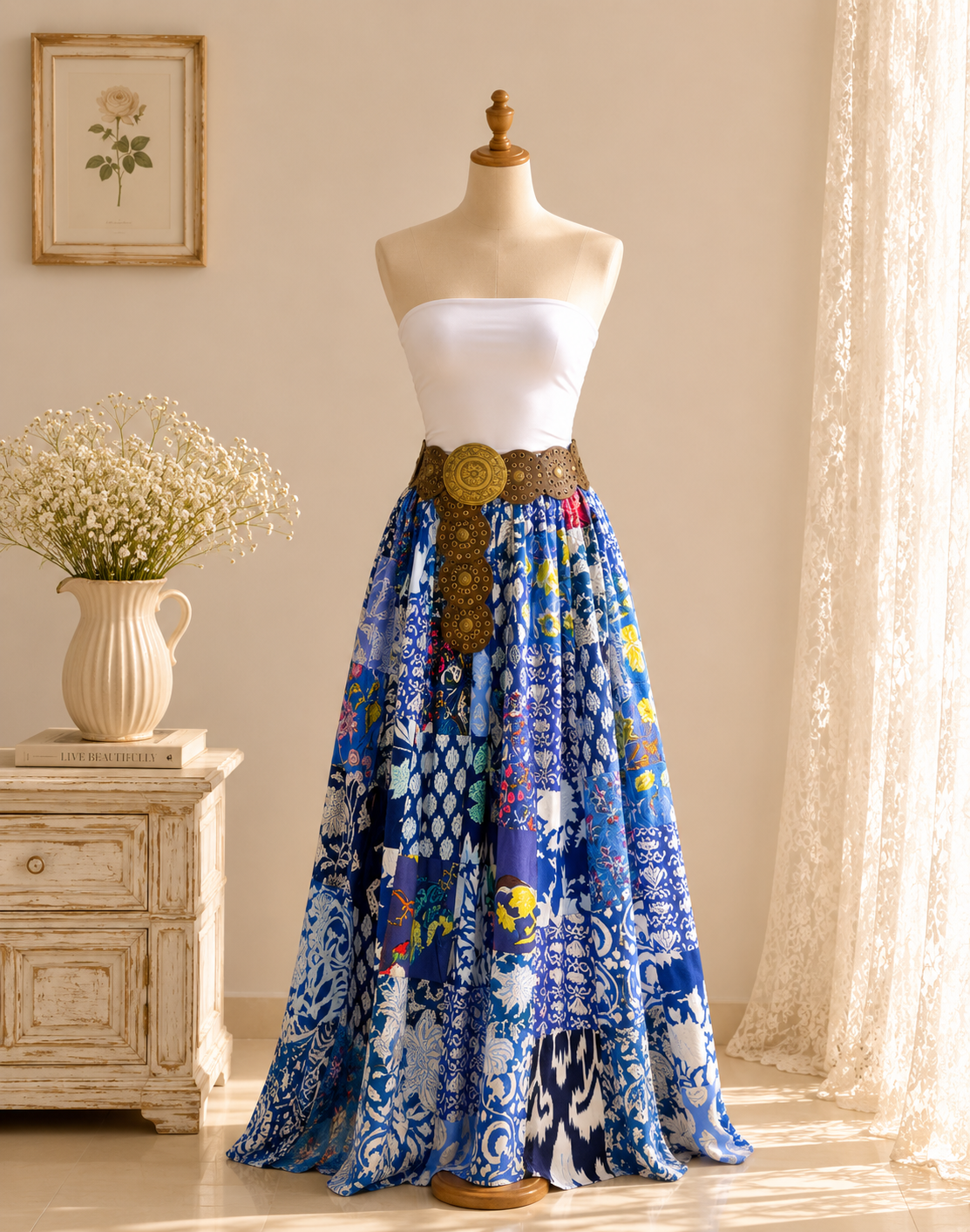 Blue boho skirt