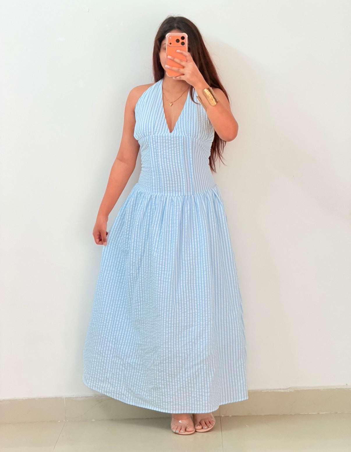 Blue halter neck dress