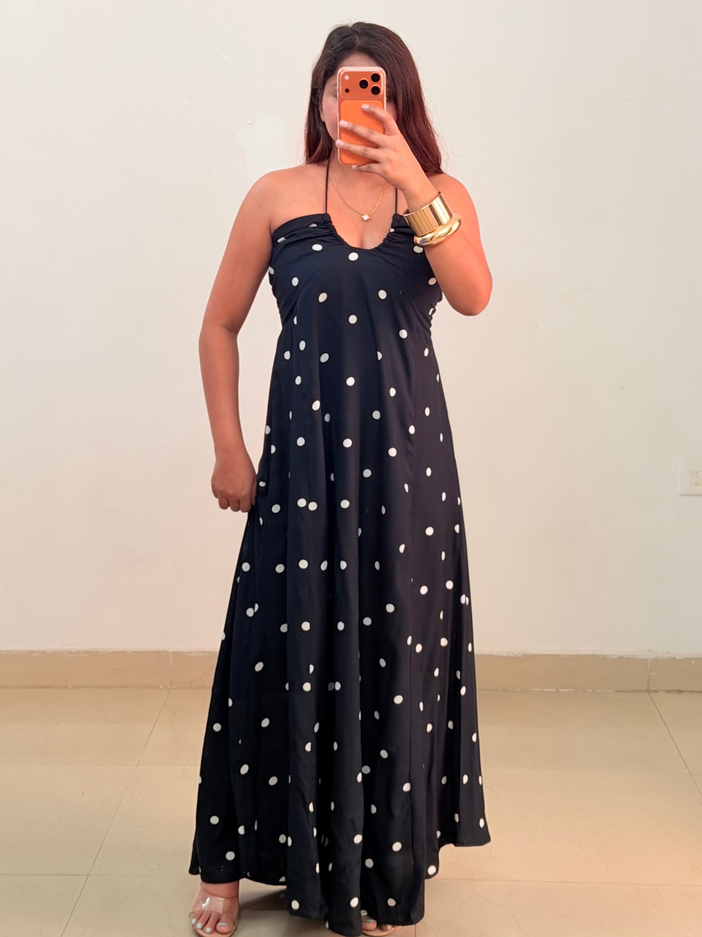 Black polka dot dress
