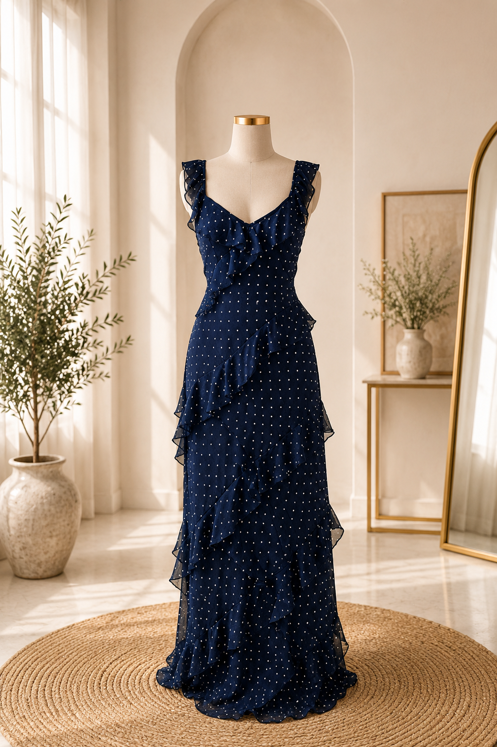 Blue polka ruffle dress