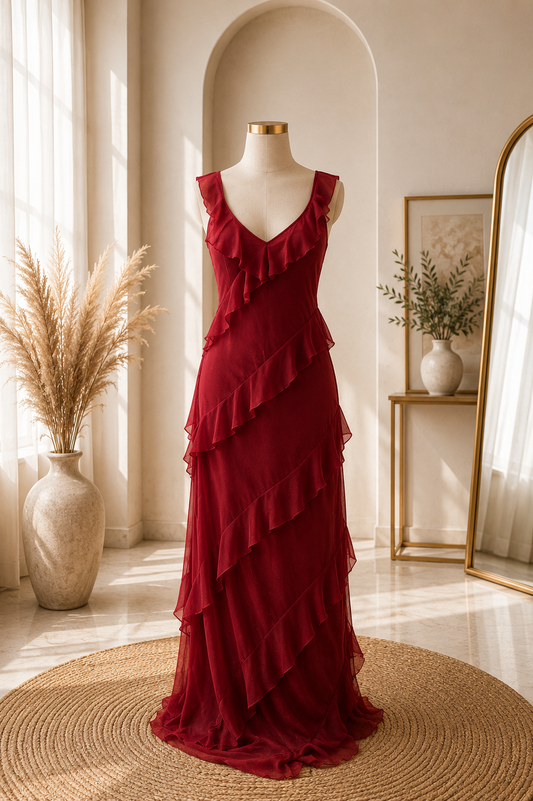 Maroon ruffle dress