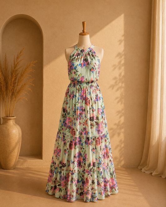 Green printed dress