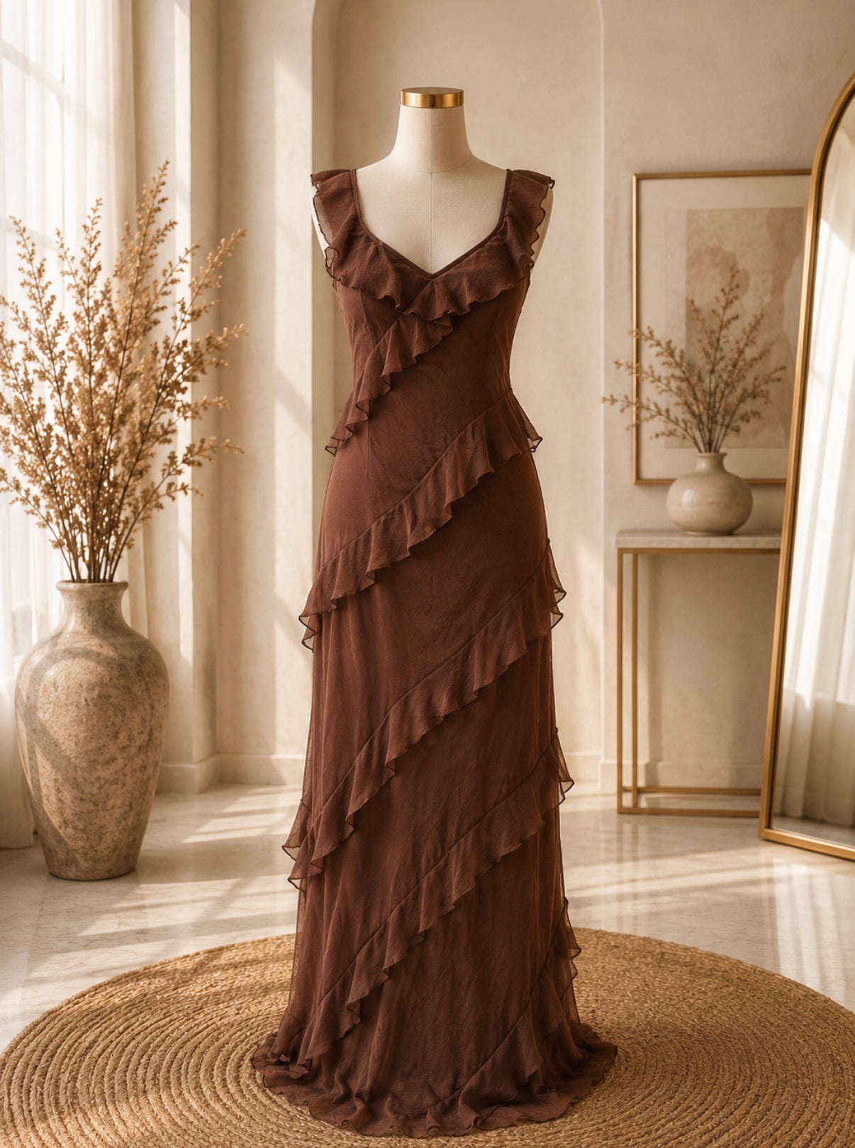 Brown ruffle dress🤎