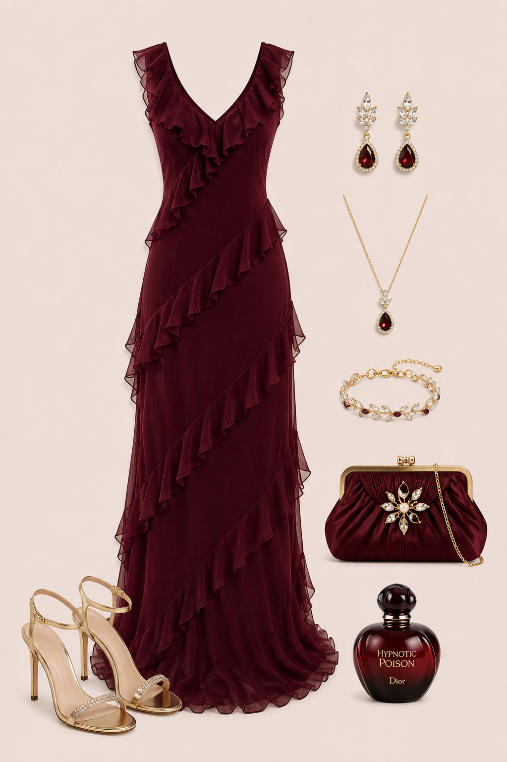 Wine ruffle dress