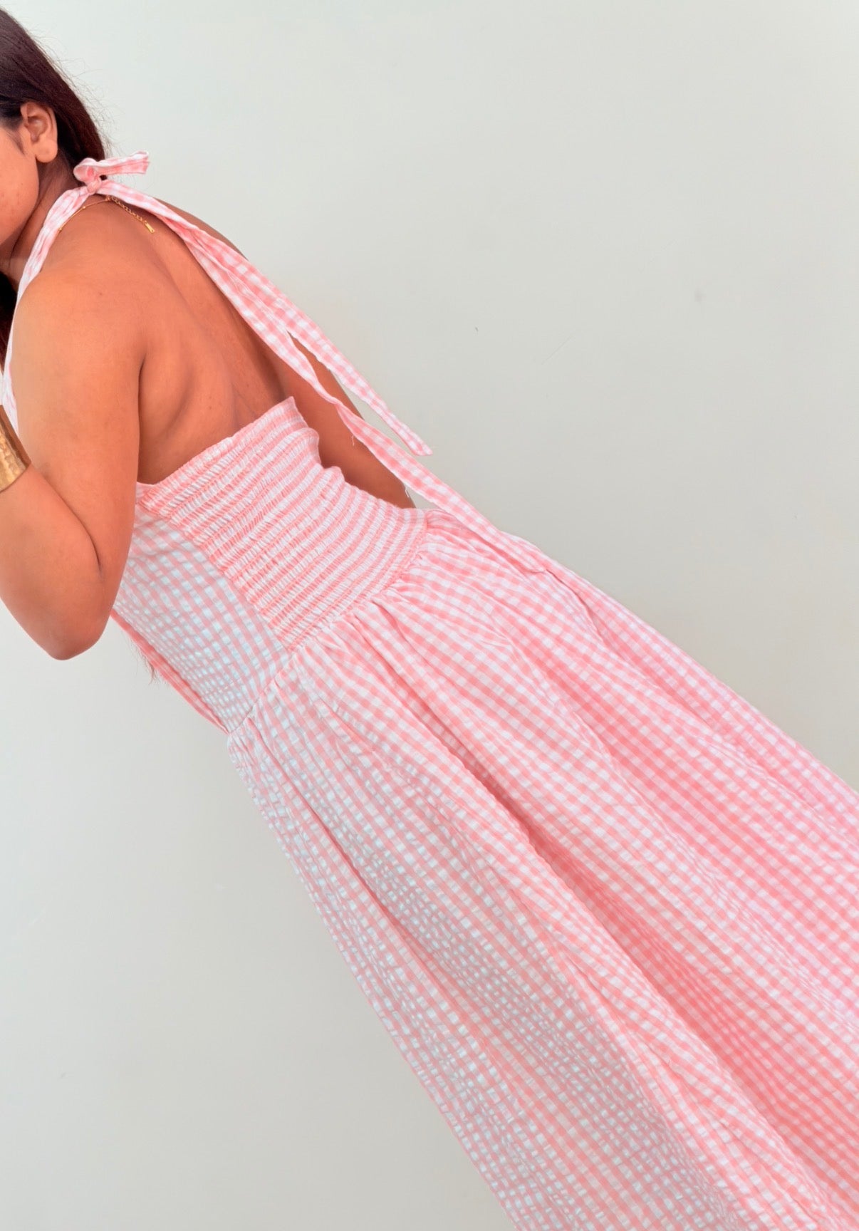 Pink halter neck dress