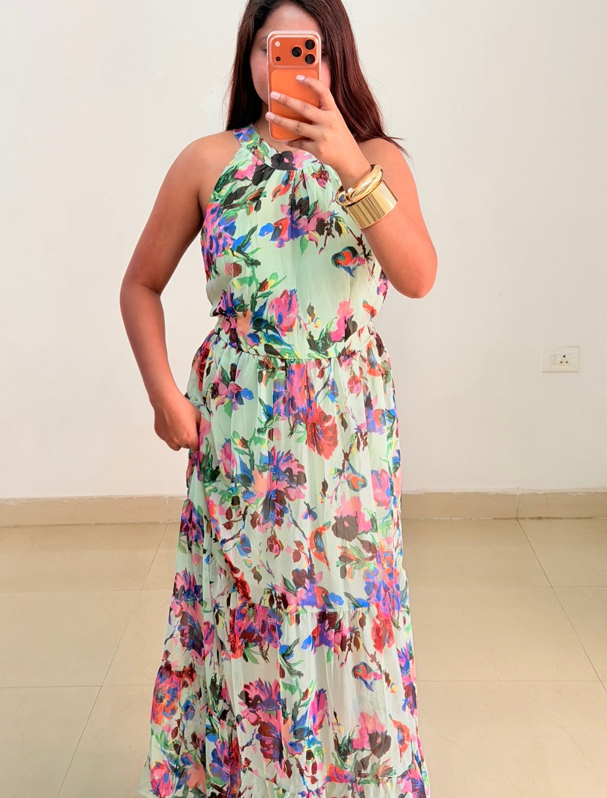 Green printed dress