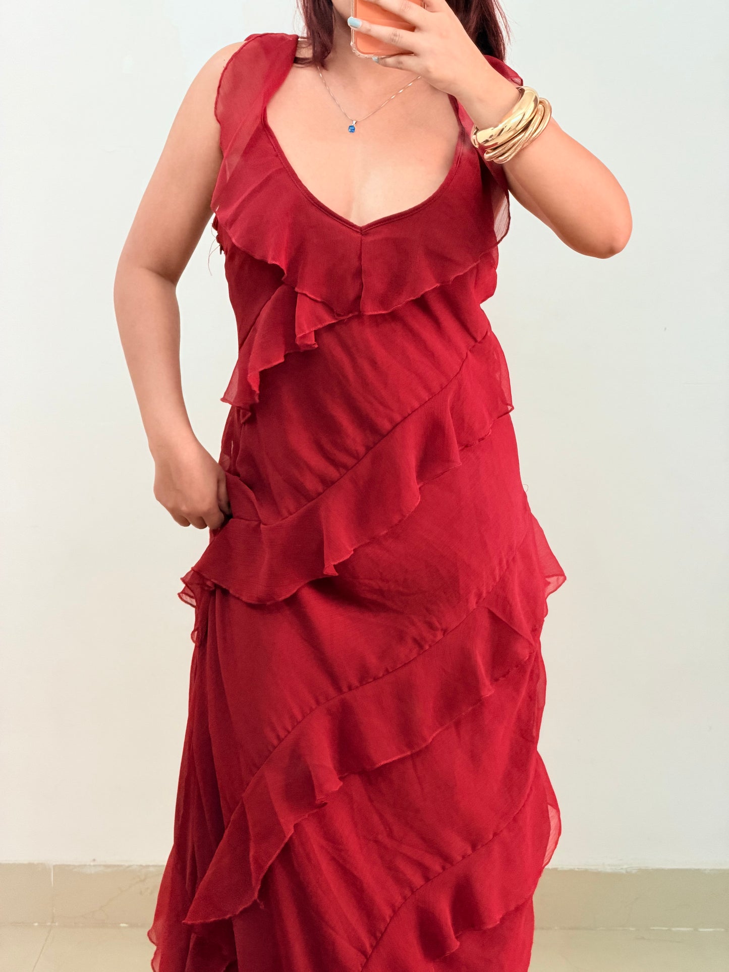 Maroon ruffle dress
