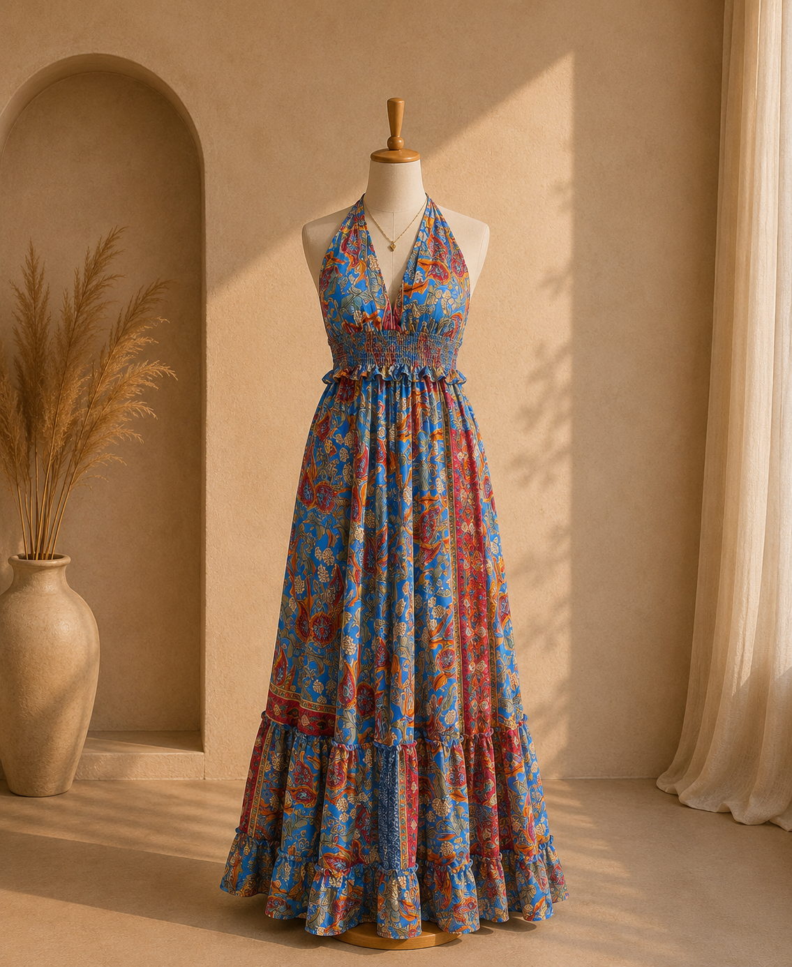 Blue boho dress