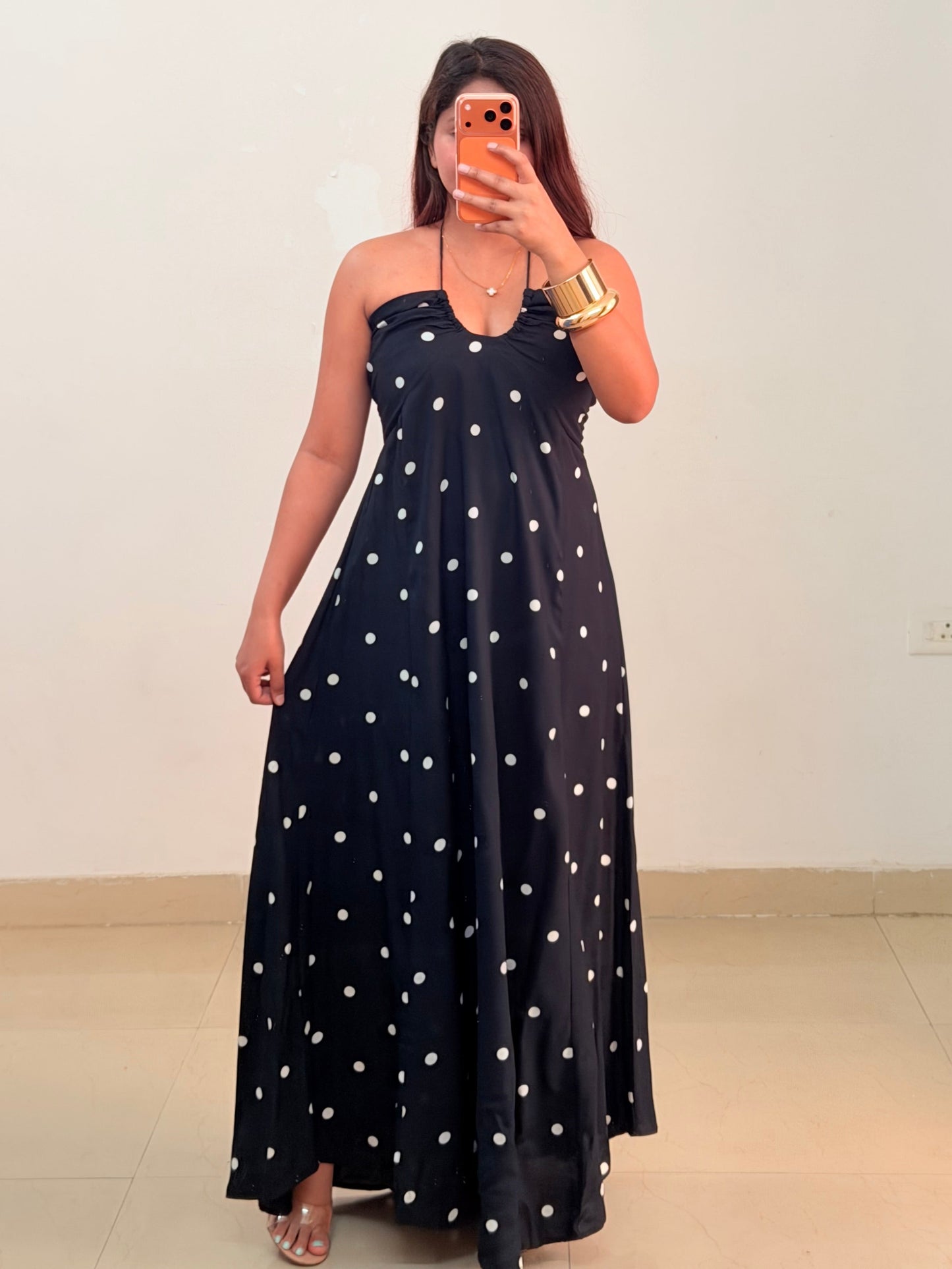 Black polka dot dress