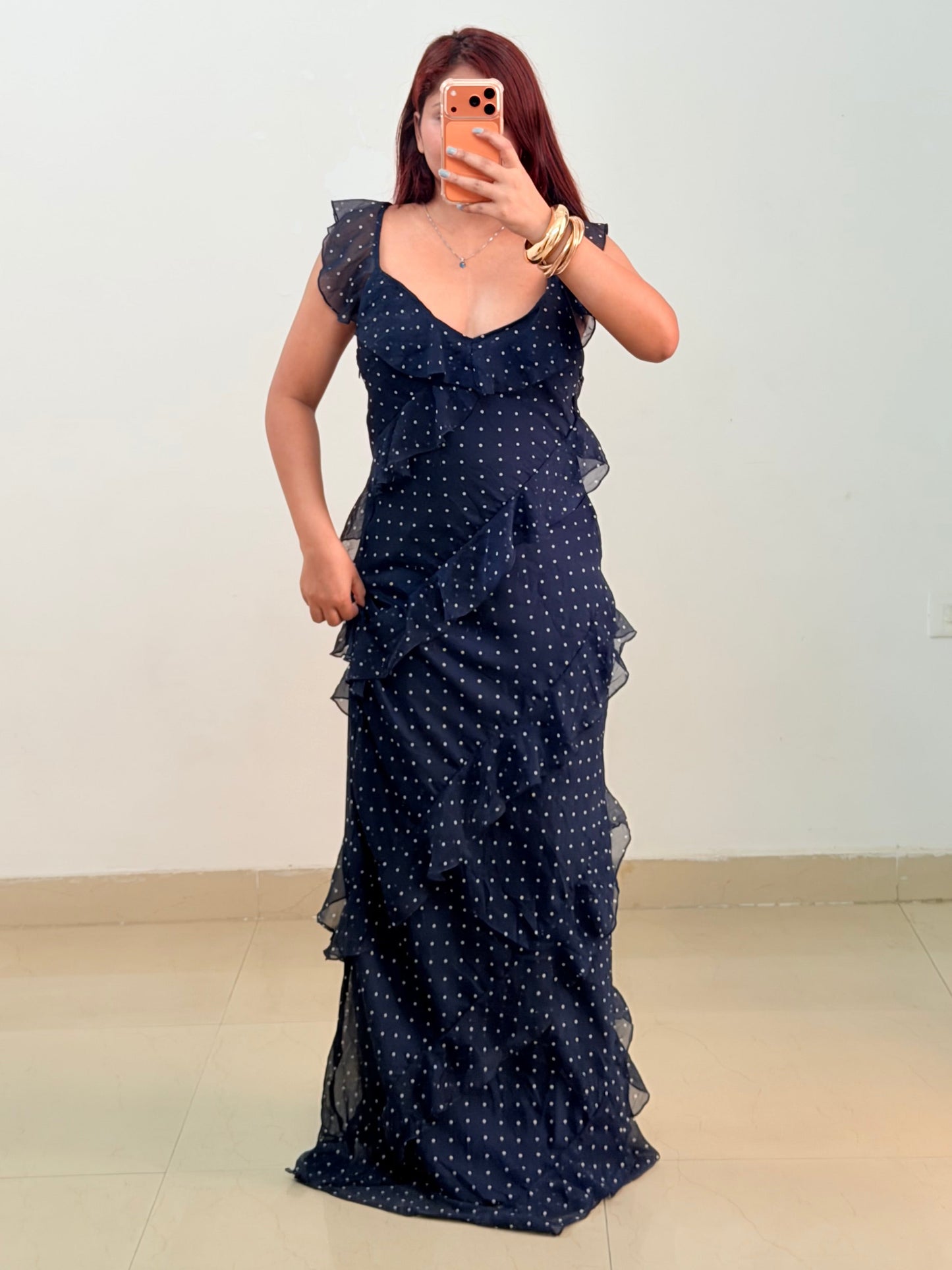 Blue polka ruffle dress