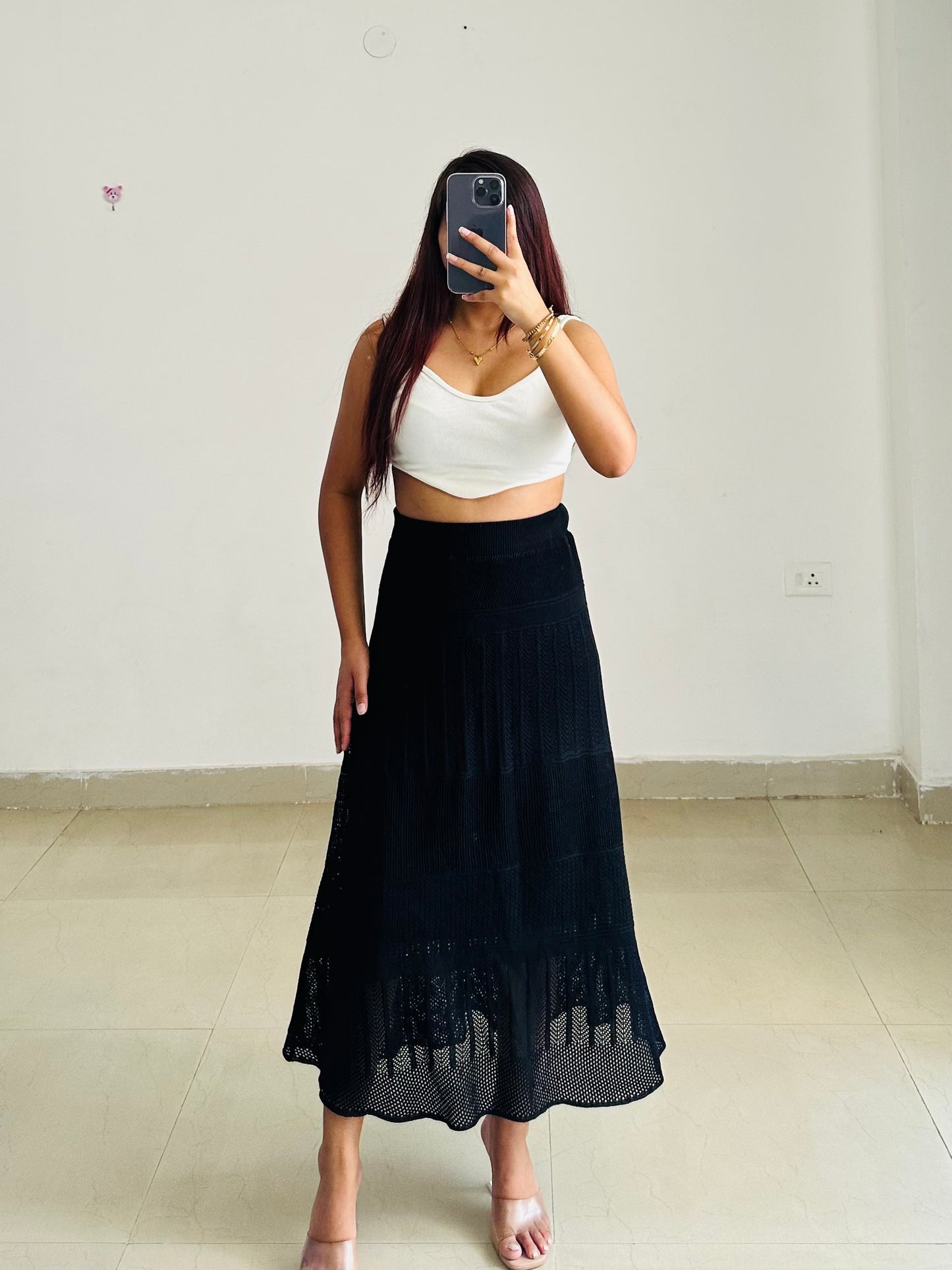 Black crochet skirt