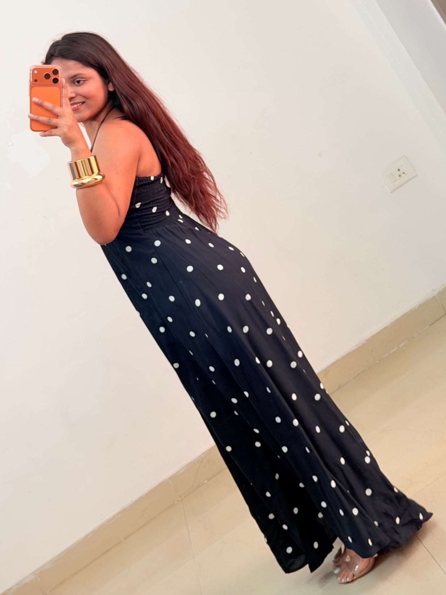 Black polka dot dress