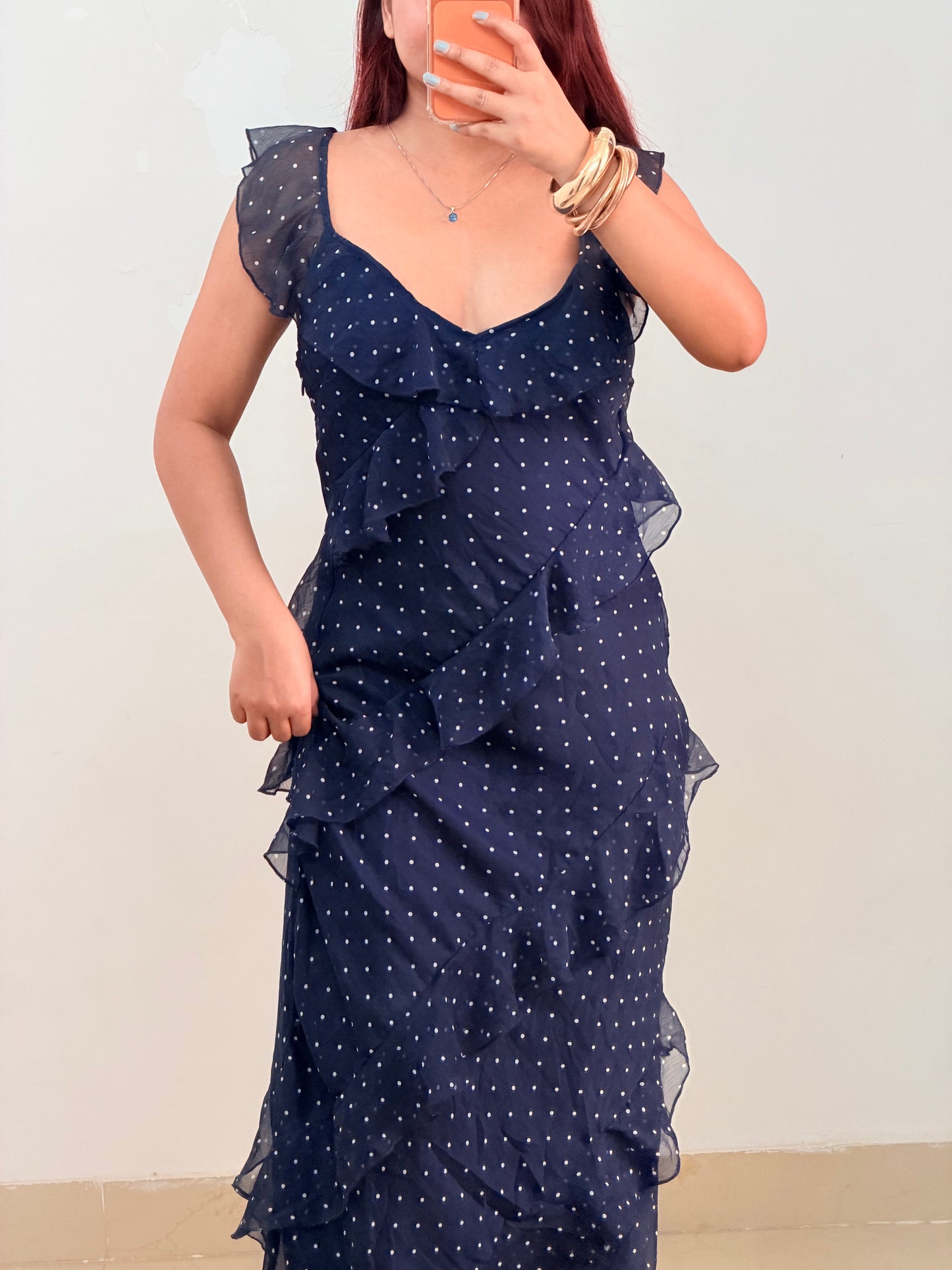 Blue polka ruffle dress