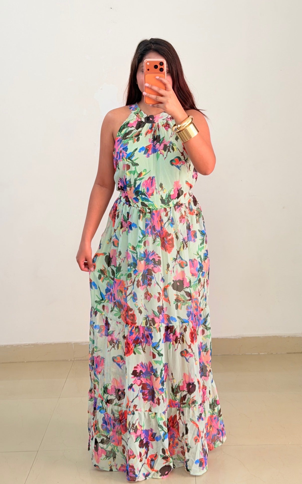 Green printed dress