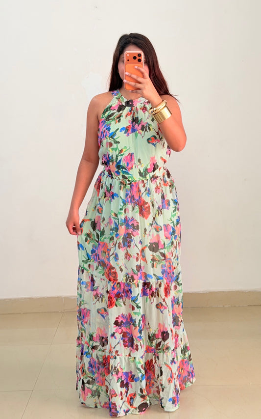 Green printed dress