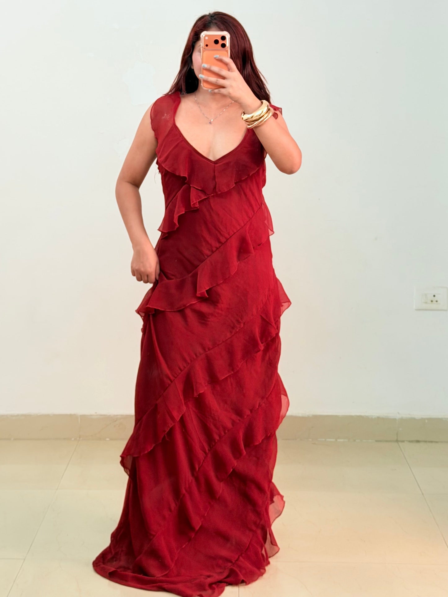 Maroon ruffle dress