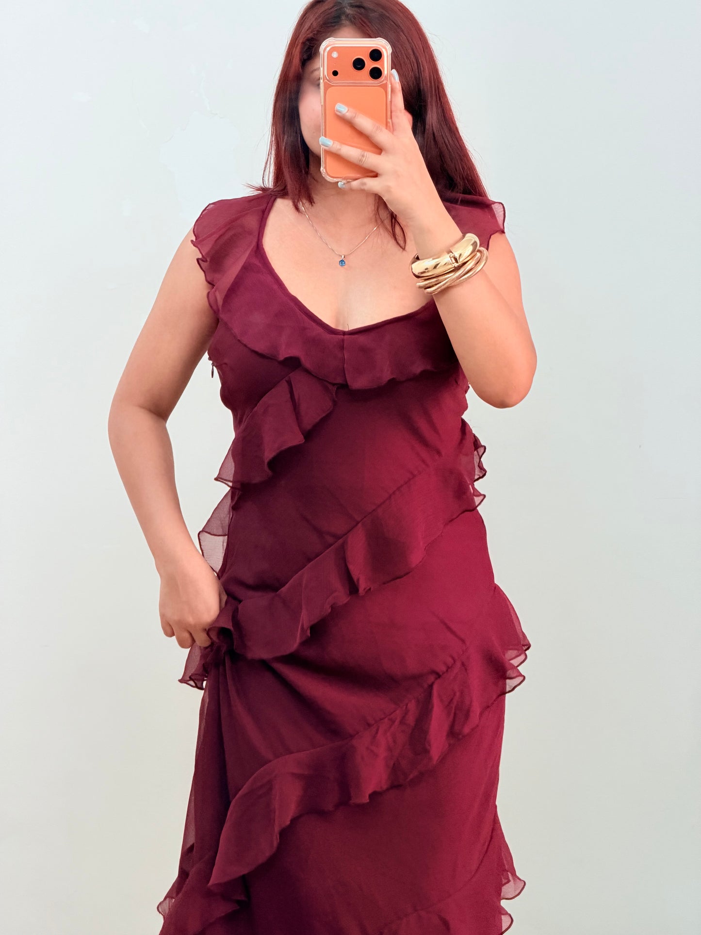 Wine ruffle dress