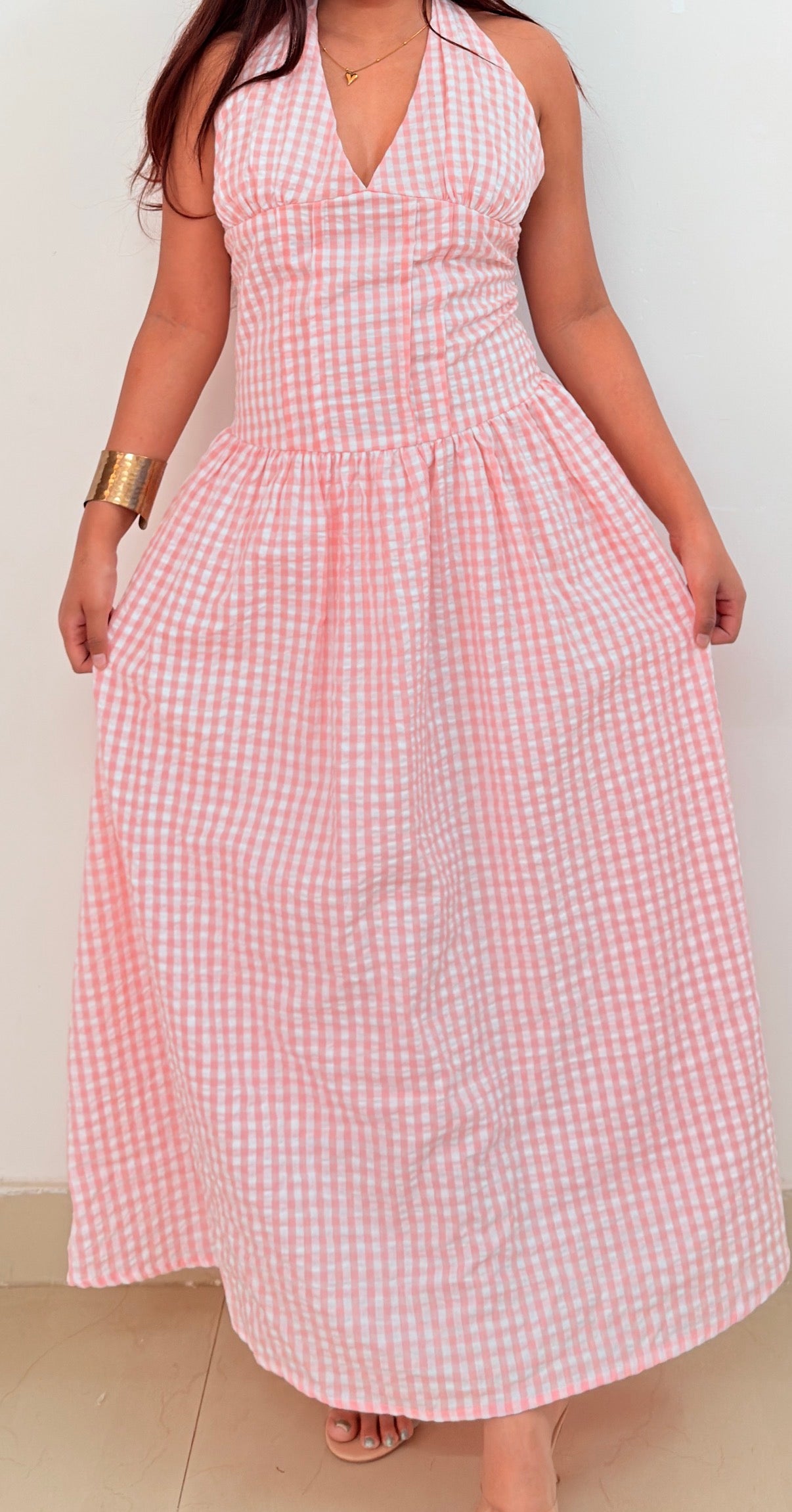 Pink halter neck dress