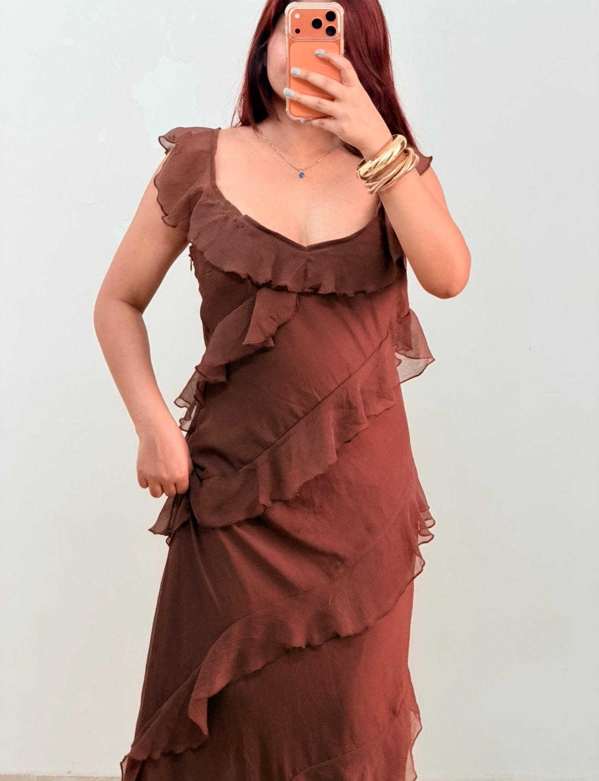 Brown ruffle dress🤎