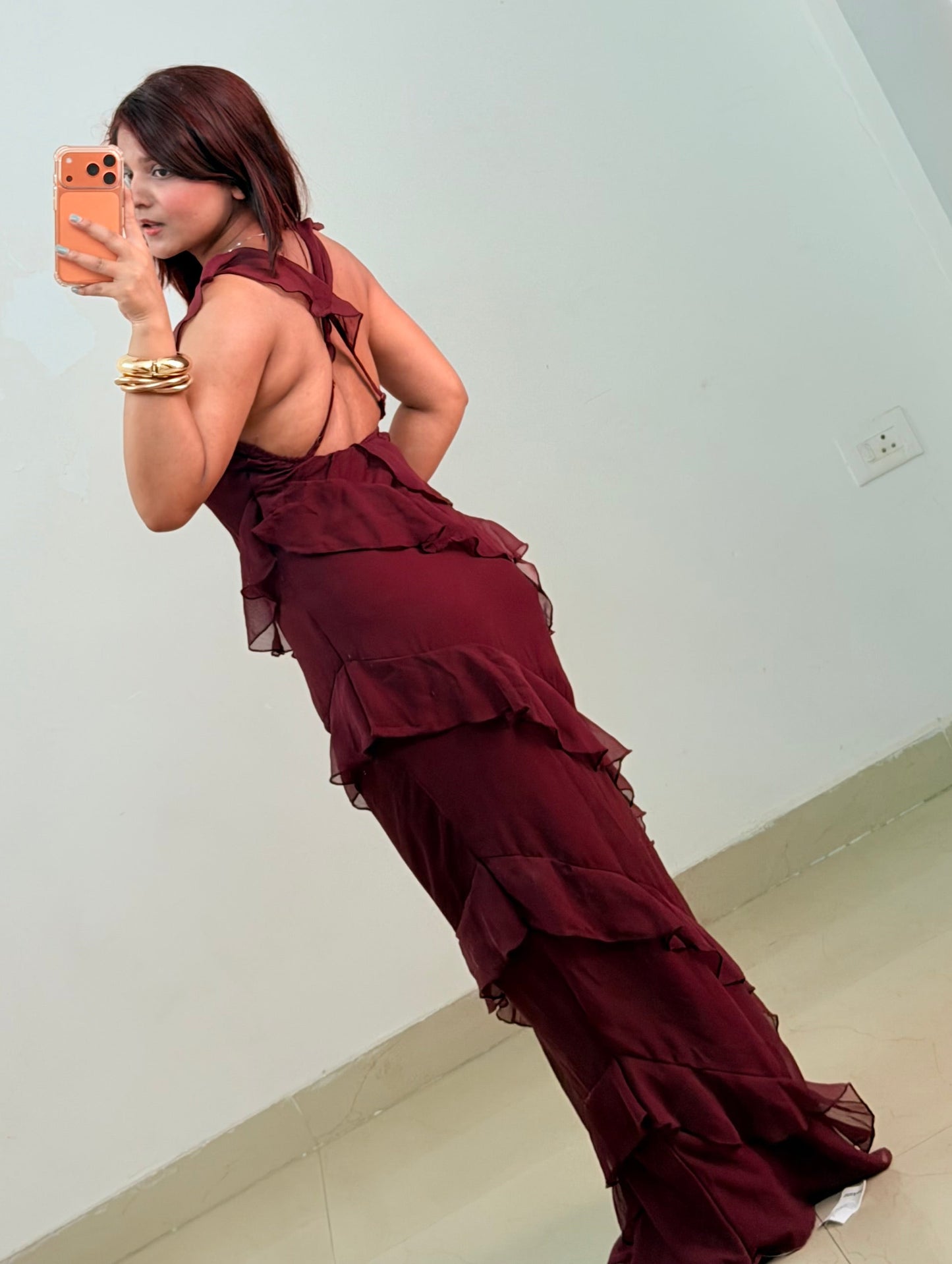 Wine ruffle dress