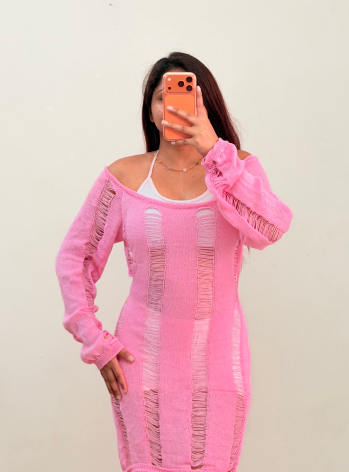 Pink crochet dress