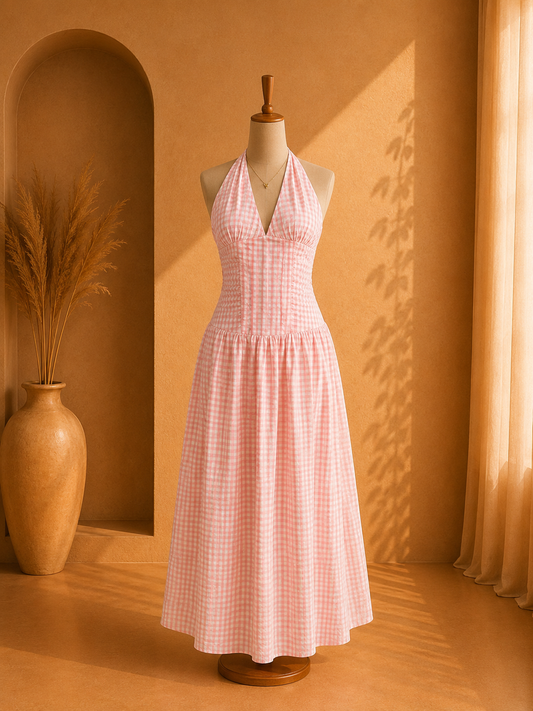Pink halter neck dress