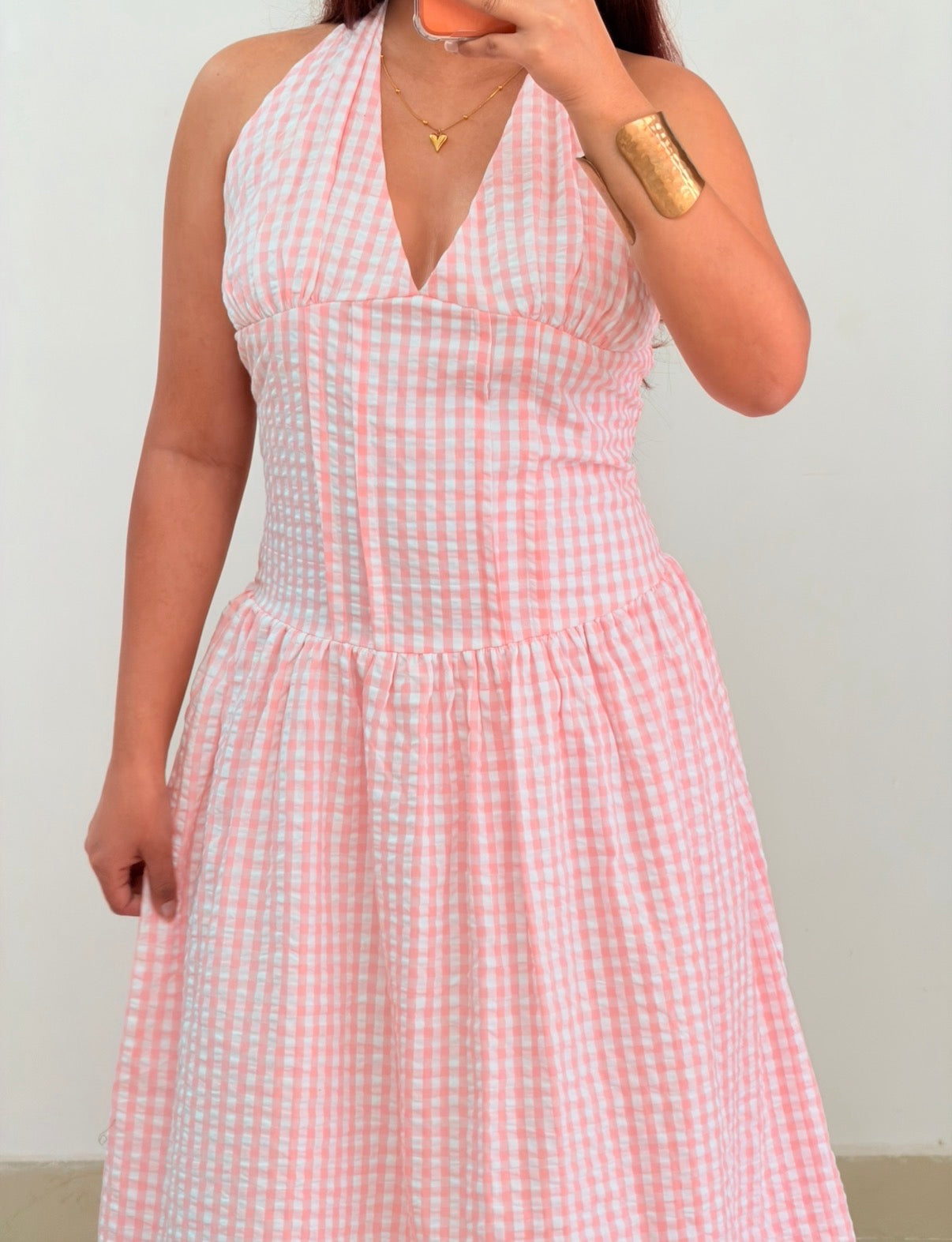 Pink halter neck dress