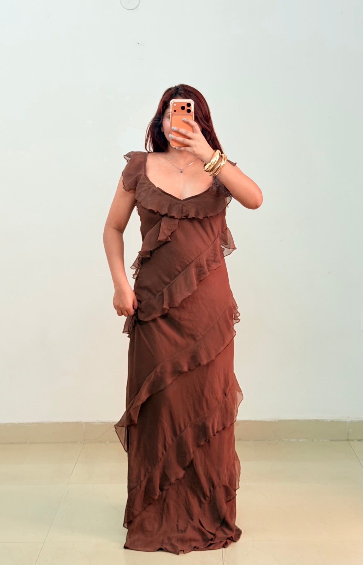 Brown ruffle dress🤎