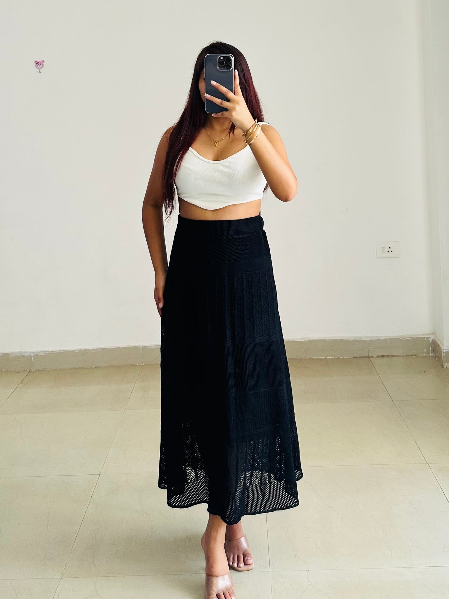 Black crochet skirt