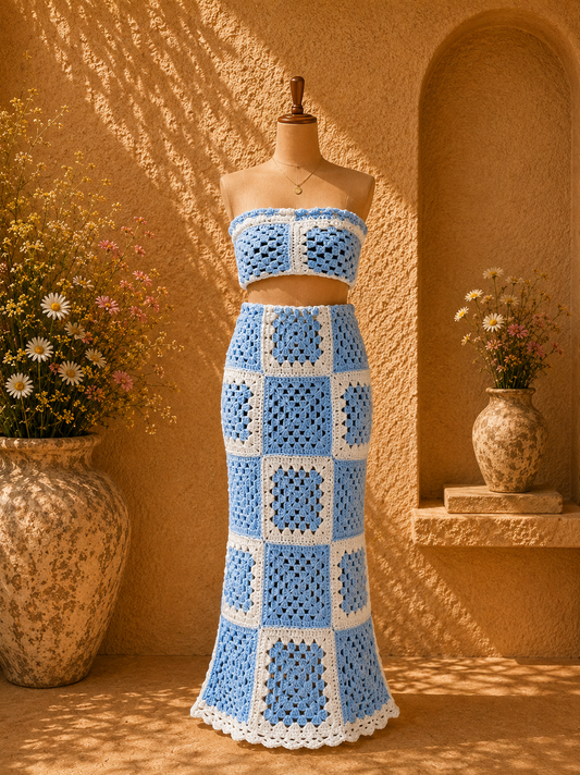 Blue crochet skirt