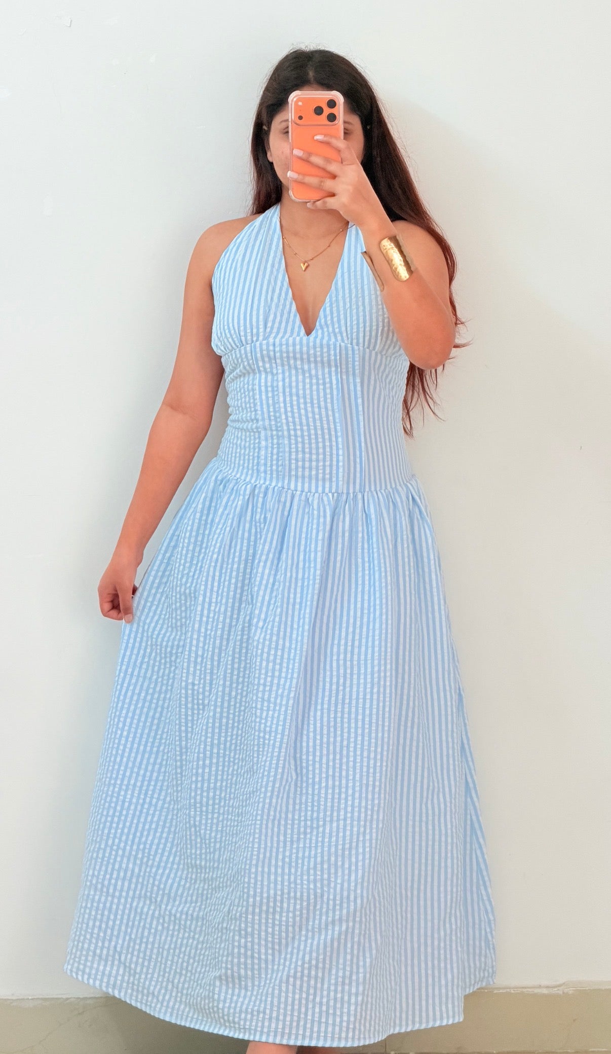 Blue halter neck dress