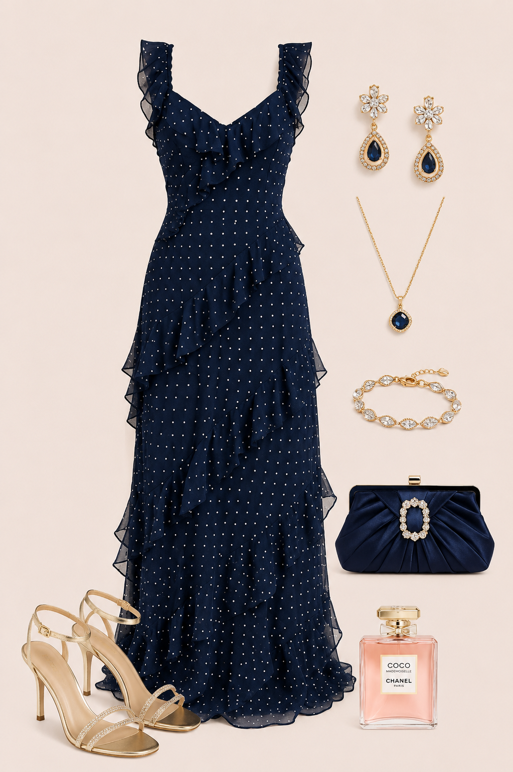Blue polka ruffle dress