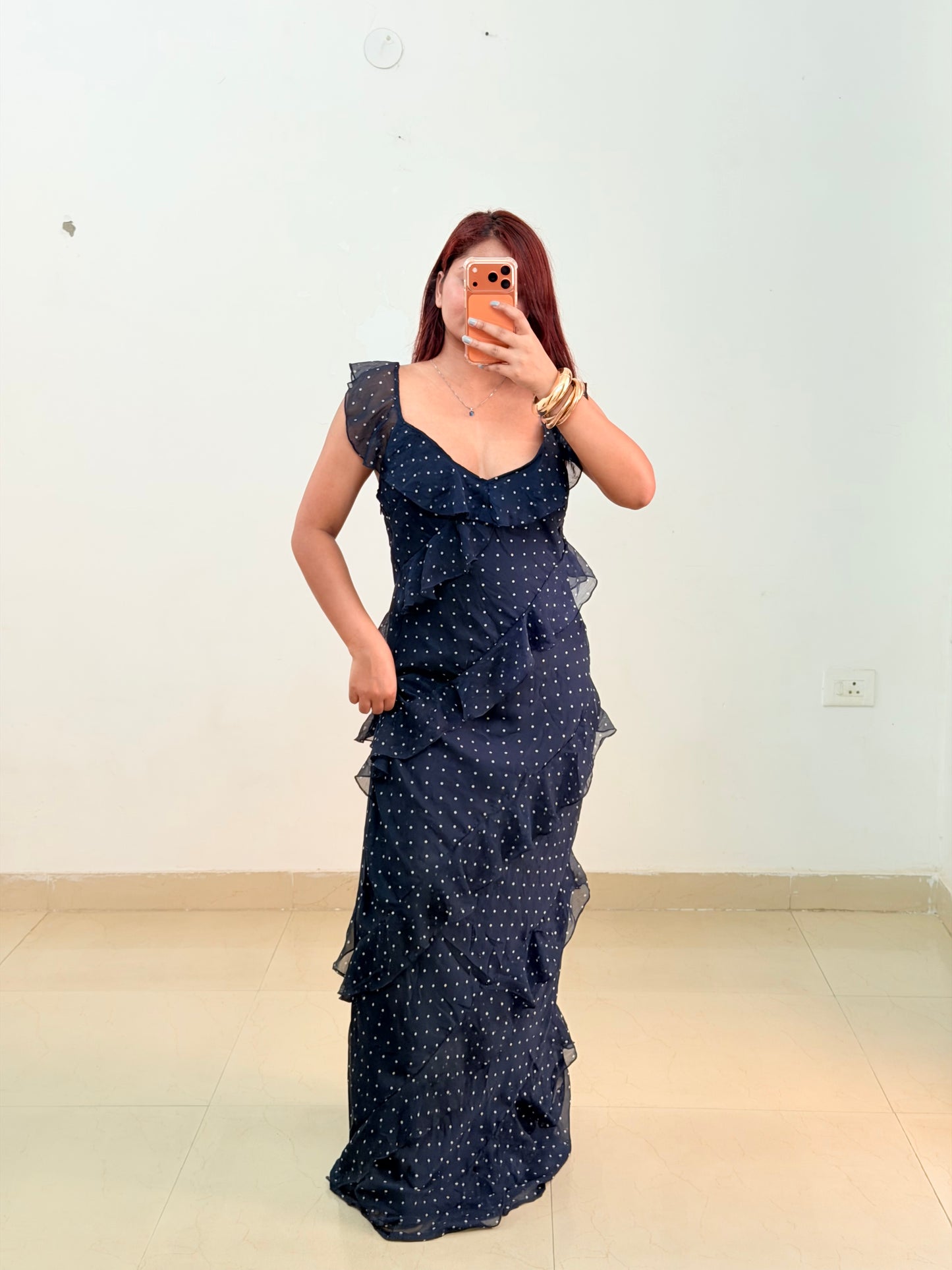 Blue polka ruffle dress